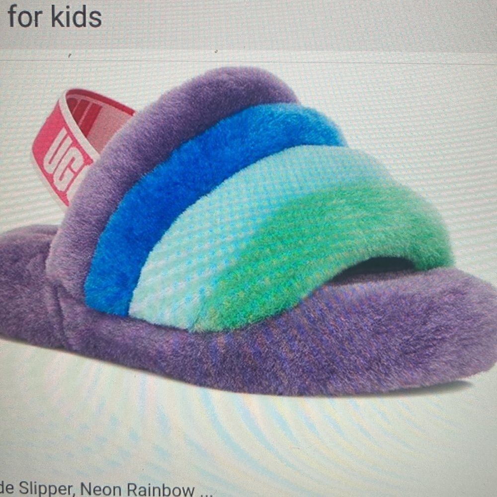 ❤️HP❤️Ugg fluff  slide slippers neon rainbow